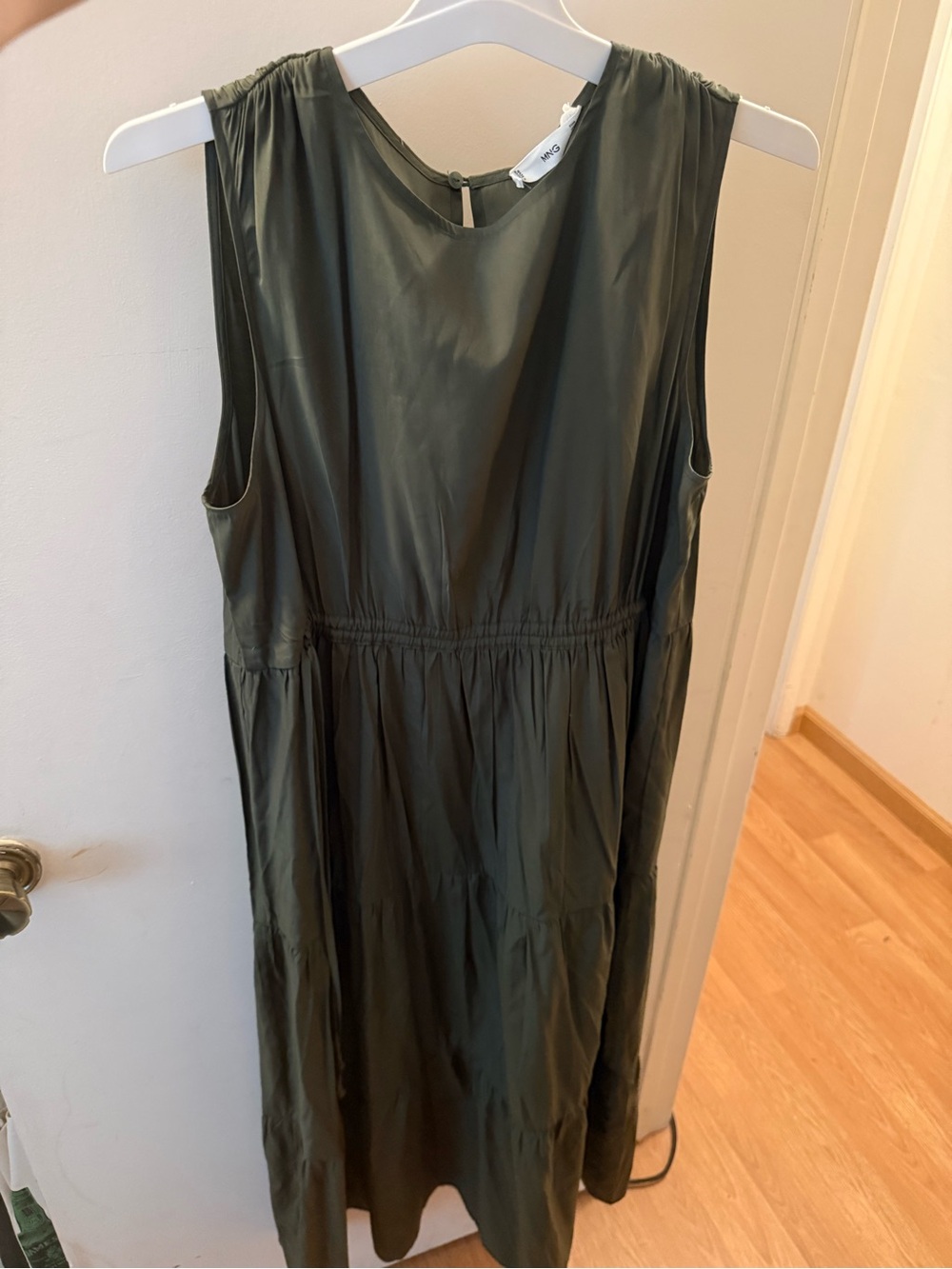 MANGO Women's Sleeveless Olive Green Midi Dress